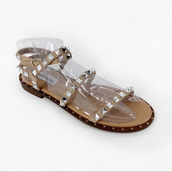 Steve Madden Tan Rock Studded Travel Strappy Ankle Wrap Flat Sandals Size 7 - Picture 5 of 13